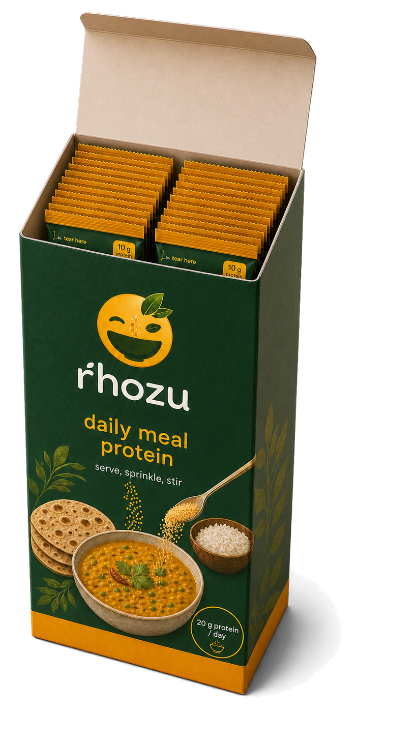 Open RHOZU carton showing individual sachets